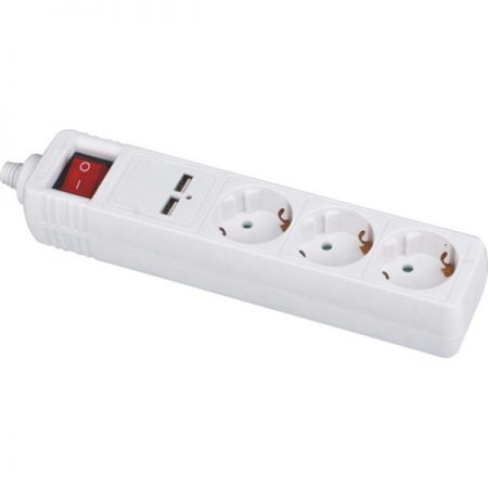 EU German Power Strip 3-Outlet with Child Protector 2.1A 2 USB Charging Ports, Custom Long Power Cords