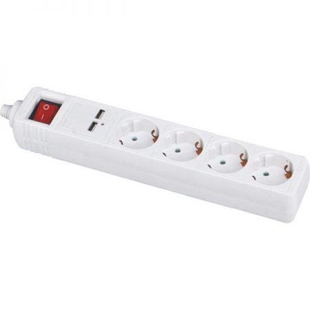 EU German Power Strip 4-Outlet with Child Protector 2.1A 2 USB Charging Ports, Custom Long Power Cords
