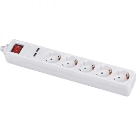 EU German Power Strip 5-Outlet with Child Protector 2.1A 2 USB Charging Ports, Custom Long Power Cords