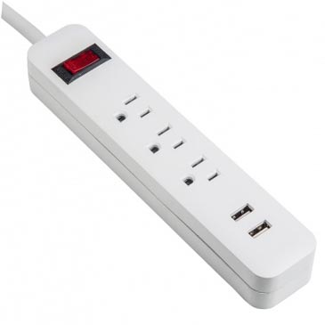 Power Strip 3-Outlet Surge Protector Power Strip with 3.1A 2 USB Charging Ports, 3 ,6-Foot,12 Ft ,Custom Long Power Cord, UL Listed