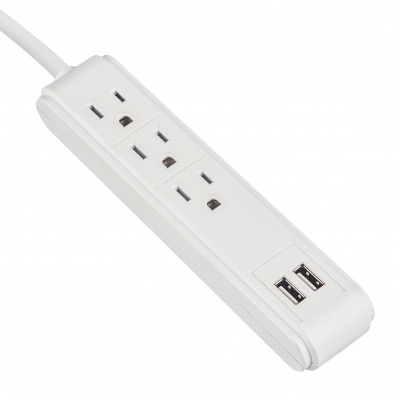 3 Vertical Outlets Power Strip with 2.1A Dual USB Charging Ports, 3 ,6-Foot,12 Ft ,Custom Long Power Cord, ETL Listed