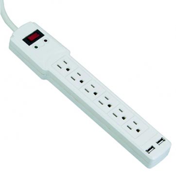 LTS-03 6 Vertical Outlets Surge Protected Power Strip with USB Ports