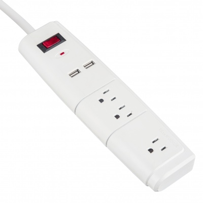 2+1 Transformer Outlet Surge Protector 25db EMI Filter Indicator and 2.1A Dual USB Charging Ports 15 Amp Circuit Breaker Switch