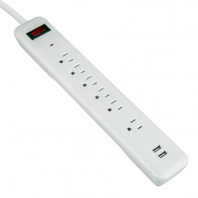 LTS-6PS-A 6 Outlets Power Switch with Integrated 15 Amp Circuit Breaker Power Strip with USB Ports