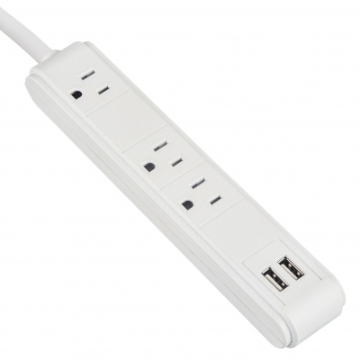 LTS-04 3 Standard Outlets Power Strip with Dual USB Charging Ports