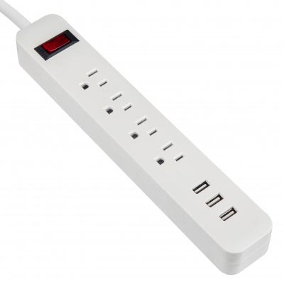 LTS-04H 4 Outlets Built-in AC Surge Protection Power Strip 15 Amp Circuit Breaker Power Switch with USB Ports