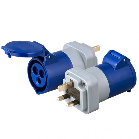 Plug Adapter UK BSI 1363 13A Fuse Plug to IEC 60309 Receptacle for Tent/ Motorhome/ Caravan/ Camping IP44