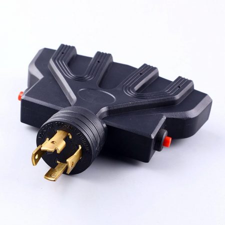 NEMA 5-20R/15R 20Amp T-Blade with Overcurrent Protector Circuit Breakers to NEMA L14-30P 30Amp 4-Prong Locking Plug Adapter