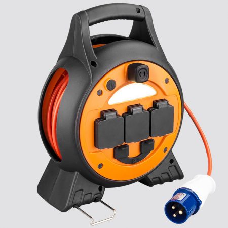 Manufacturer Base Mains Roller Reel 240V Electric Hook-Up Lead with 2 USB Ports & LED Light