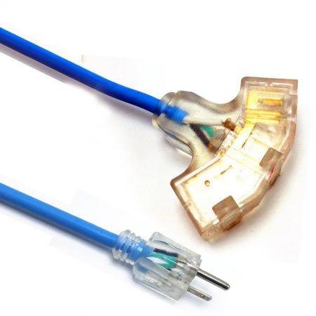 Outdoor Extension Cord Triple Outlet Heavy Duty Custom Length, Color PVC / TPE / Rubber Flexible Cable Lighted End UL Listed