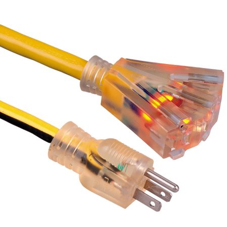 Outdoor Extension Cord Triple Outlet Heavy Duty Custom  Length / Color Power Cable Lighted End UL Listed